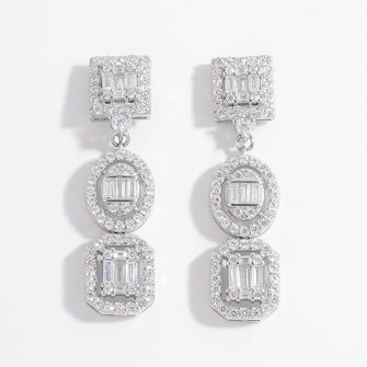 925 Sterling Silver Inlaid Zircon Earrings Silver One Size