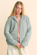 Davi & Dani Quilted Zip Up Dropped Shoulder Jacket GREY BLUE Woman Outerwear