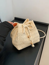 Straw Braided Drawstring Bucket Bag Beige One Size Shoulder Bags