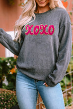 XOXO Sequin Round Neck Dropped Shoulder Sweatshirt Dark Gray