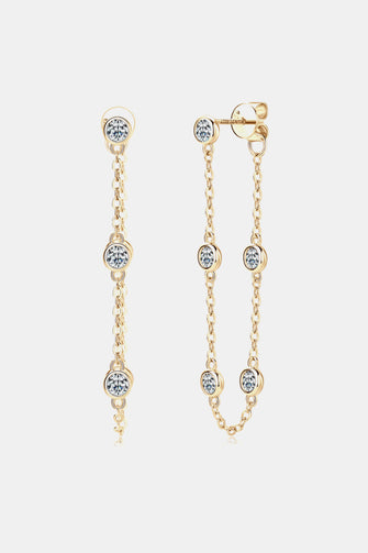 1 Carat Moissanite 925 Sterling Silver Chain Earrings Gold One Size