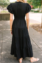 Notched Short Puff Sleeve Dress