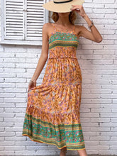 Printed Square Neck Midi Cami Dress Ochre