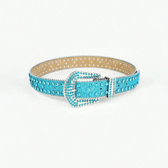 Rhinestone PU Leather Belt Pastel Blue Belts