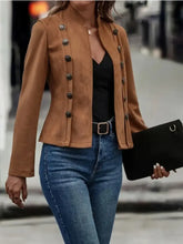 Decorative Button Open Front Long Sleeve Jacket Woman Outerwear