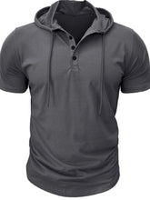 Men's Full Size Casual Hooded Henley T-Shirt Plus Size Mens Tops