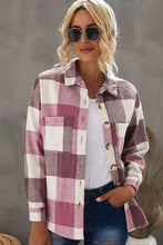 Plaid Button Up Dropped Shoulder Jacket Dusty Pink