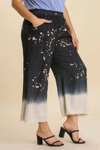 Black and white bleach dip dye wide-leg pants with raw hem and cream gradient in linen blend by Umgee plus size
