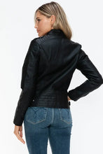 Snobbish PU Leather Biker Jacket with Side Zip Pockets Woman Outerwear