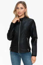 Snobbish Faux Leather Biker Jacket with Side Zip Pockets Woman Outerwear