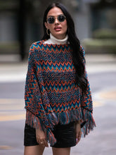 Shiny Fringe Hem Boat Neck Poncho Woman Poncho