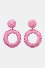 Round Shape Raffia Grass Dangle Earrings Pink One Size