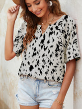 Printed Notched Neck Half Sleeve Blouse Woman Blouses