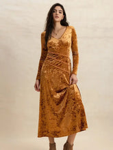 V-Neck Long Sleeve Midi Dress Casual Dresses