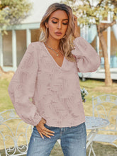 V-Neck Long Sleeve Blouse Blush Pink Woman Blouses