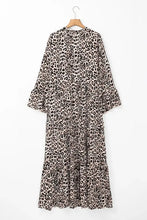 Leopard Notched Long Sleeve Maxi Dress Woman Maxi Dress