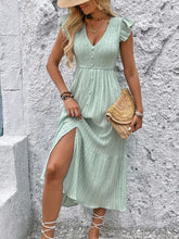 V-Neck Ruffled Cap Sleeve Dress Casual Dresses