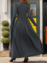 Perfee Lace Detail Slit V-Neck Long Sleeve Dress Woman Maxi Dress