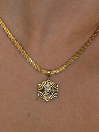 18K Gold-Plated Hexagon Sunburst Pendant Necklace Gold One Size