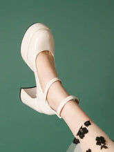Patent Leather Mary Jane Platform Pumps Cream woman pumps