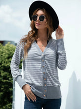 Striped Snap Down Long Sleeve Cardigan Cloudy Blue