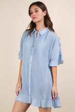 VERY J Pleated Detail Button Down Mini Dress Casual Dresses