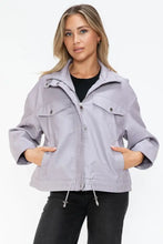 How Dare U Drawstring Hem PU Leather Zip Up Jacket Woman Outerwear