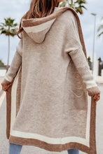 Pocketed Contrast Long Sleeve Hooded Cardigan Woman Outerwear