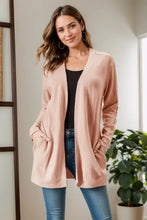 Cable-Knit Open Front Long Sleeve Cardigan Apricot Woman Outerwear