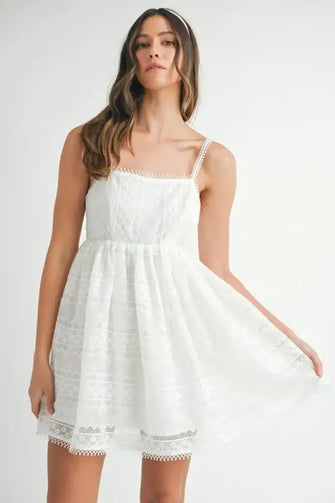 MABLE Eyelet Lace Babydoll Mini Cami Dress Off White Casual Dresses
