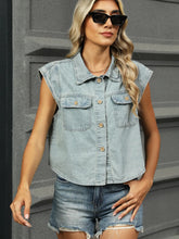 Button Up Cap Sleeve Denim Jacket Light