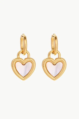Inlaid Shell Heart Drop Earrings Gold One Size Earrings