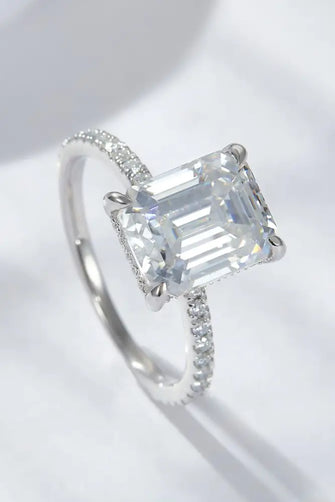 Emerald Cut 4 Carat Moissanite Side Stone Ring Silver Rings