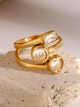 18K Gold-Plated Stainless Steel Geometric Inlaid Zircon Ring