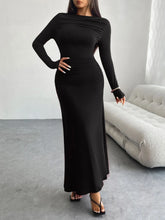 Devine Ruched Long Sleeve Maxi Dress Black