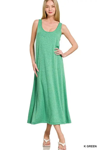 Zenana French Terry Twisted Strap Midi Dress K GREEN Casual Dresses