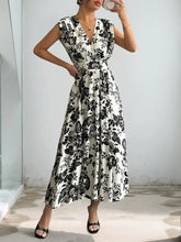 Printed V-Neck Cap Sleeve Dress Woman Casual Dress