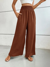 Perfee Wide Leg Pants with Pockets Dark Brown