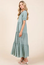 BOMBOM Textured Short Sleeve Tiered Dress Casual Dresses
