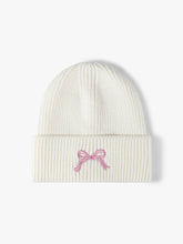 Embroidered Bow Knit Hat White One Size