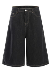 Men's Wide Leg Wash Denim Shorts Black