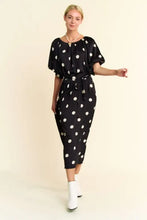 Davi & Dani Polka Dot Puff Sleeves Waist Tie Midi Dress Casual Dresses