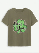 LUCKY MAMA Round Neck T-Shirt Army Green