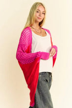 Dani openwork lightweight cardigan in pink red with contrast open geometric pattern