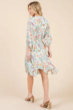 Lime 'N' Chili Floral Cinched Waist Balloon Sleeve V-Neck Dress Casual Dresses