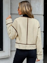 Contrast Trim Zip Up Sherpa Jacket Woman Outerwear
