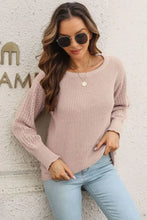 Ribbed Openwork Sleeve Round Neck Pullover Sweater Blush Pink Sweater Pullovers