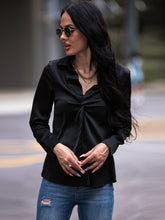 Shiny Twist Front Collared Blouse Woman Blouses