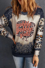 Leopard Round Neck Long Sleeve Sweatshirt Black Woman Sweatshirts