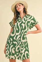 Annie Wear Abstract Printed Frill Sleeve Shirt Mini Dress GREEN Casual Dresses